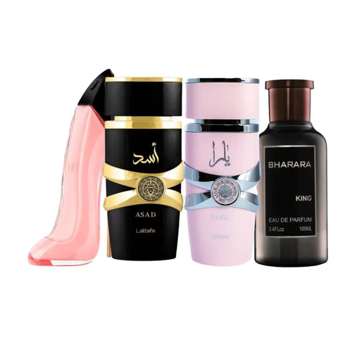 Kit 4 Perfumes Asad, Yara, King, Good Girl Blush